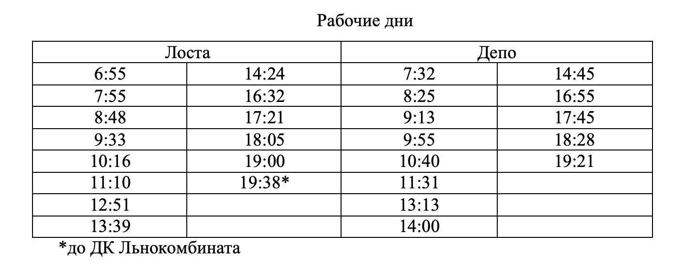 Расписание автобусов Вологда маршрут 1 с Лосты.